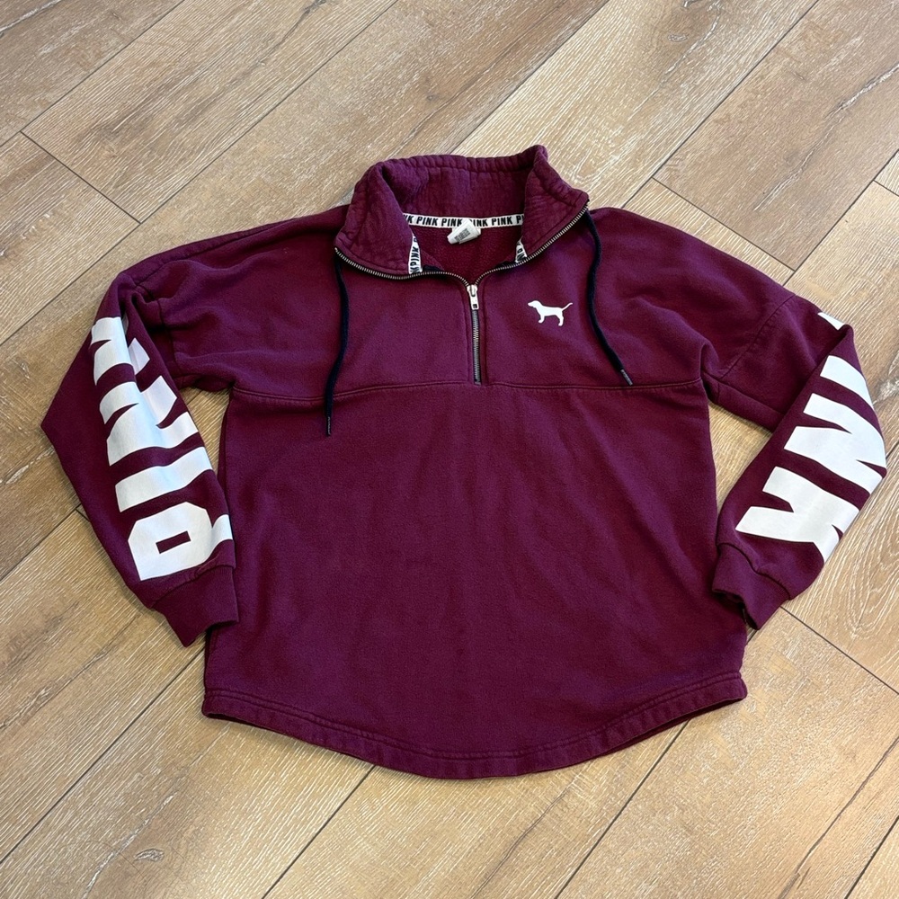 PINK Victoria’s Secret Burgundy Quarter Zip Pullover Sweatshirt - Small